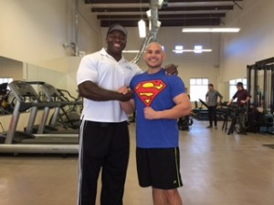 Korbie and Roger at Training Innovations Eastside Gym for his photo shoot with Weight Watchers Magazine.